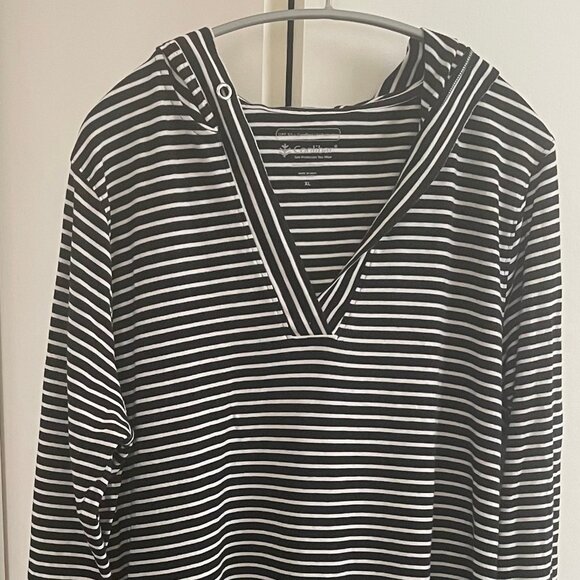 Coolibar Catalina Beach CoverUp Swim Dress UPF 50+ Black & White Striped Hood XL - Picture 1 of 12